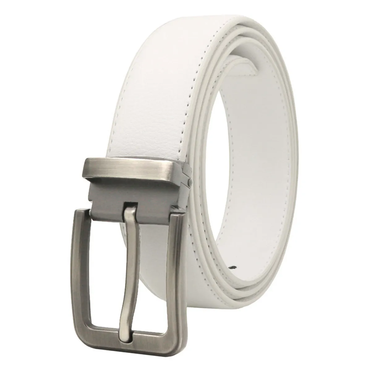 3.3cm White Leather Belt Pin Buckle Youth Pants Casual Belt Original Belt for Men and Women