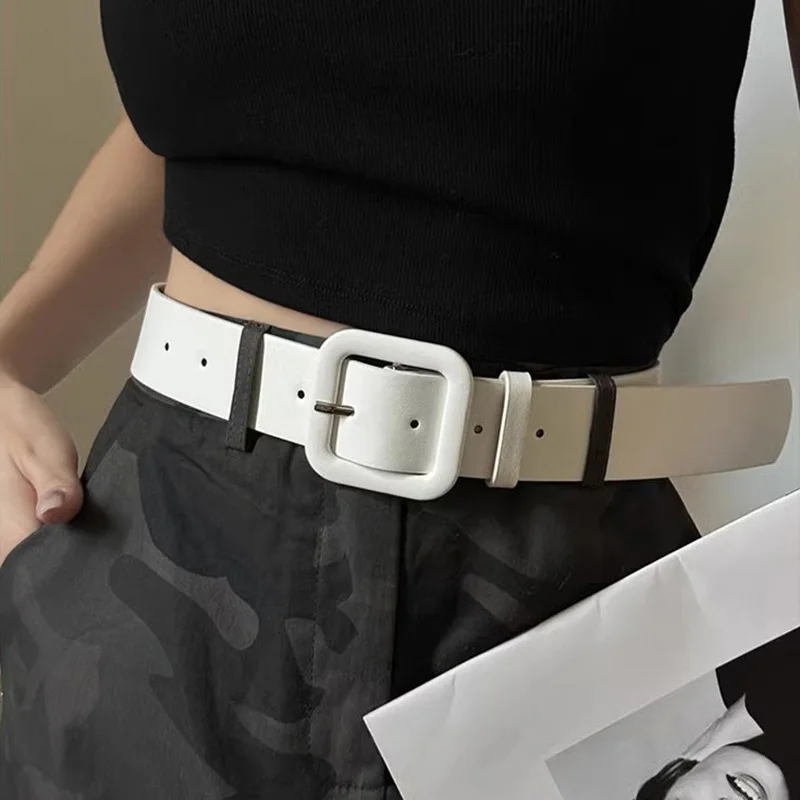 Y2K Pink Belt for Girls Vintage Square Metal Buckle Waistband Women Punk Hip Hop Lady Trouser Dress Decor Waist Strap