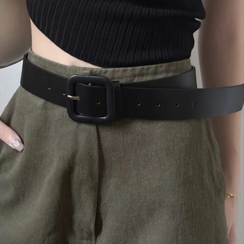 Y2K Pink Belt for Girls Vintage Square Metal Buckle Waistband Women Punk Hip Hop Lady Trouser Dress Decor Waist Strap