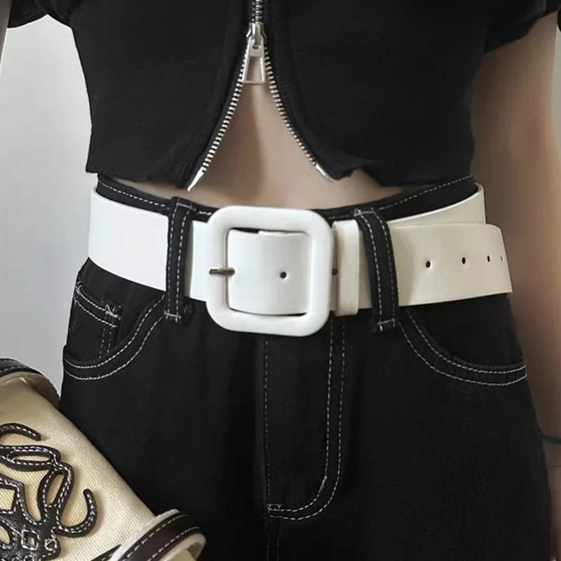 Y2K Pink Belt for Girls Vintage Square Metal Buckle Waistband Women Punk Hip Hop Lady Trouser Dress Decor Waist Strap