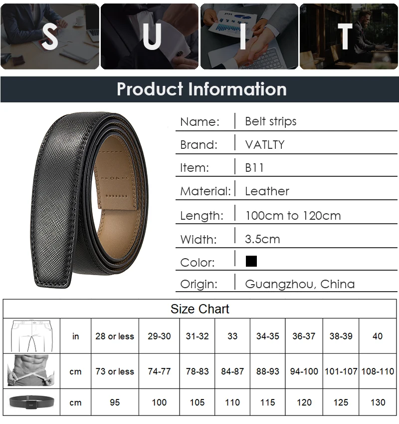 VATLTY 35mm Belt Strip for Men Premium Cowhide Fashion Trouser Girdle Non-Perforated 3.5cm Belt Without Buckle Leather Belt Male