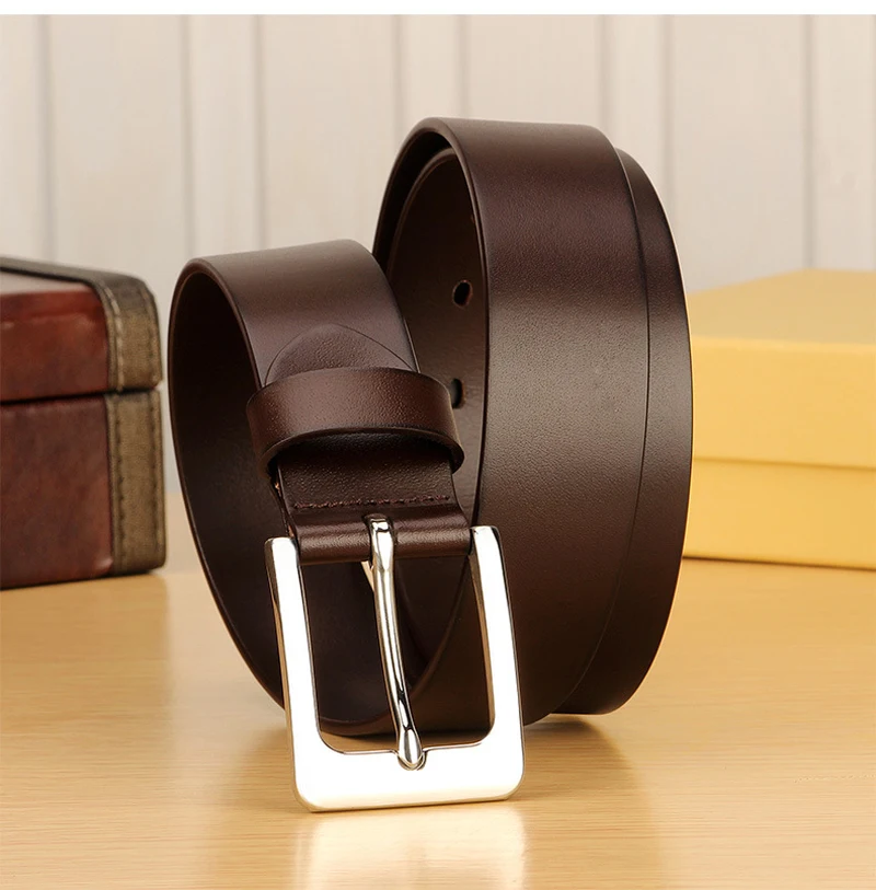 3.8cm Stainless Steel Buckle Anti Allergy Men Strap Genuine Leather Belt Casual High Quality Belt Vintage Original Cowhide