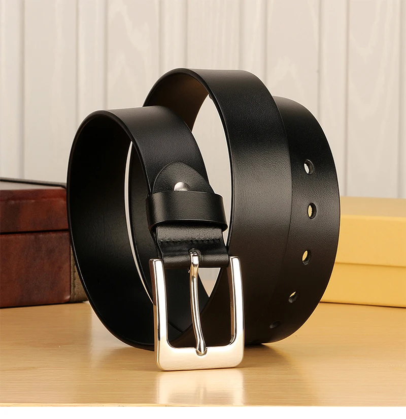 3.8cm Stainless Steel Buckle Anti Allergy Men Strap Genuine Leather Belt Casual High Quality Belt Vintage Original Cowhide