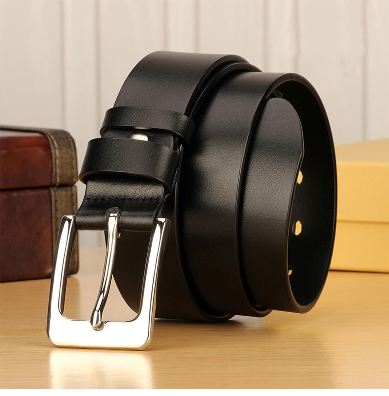 3.8cm Stainless Steel Buckle Anti Allergy Men Strap Genuine Leather Belt Casual High Quality Belt Vintage Original Cowhide