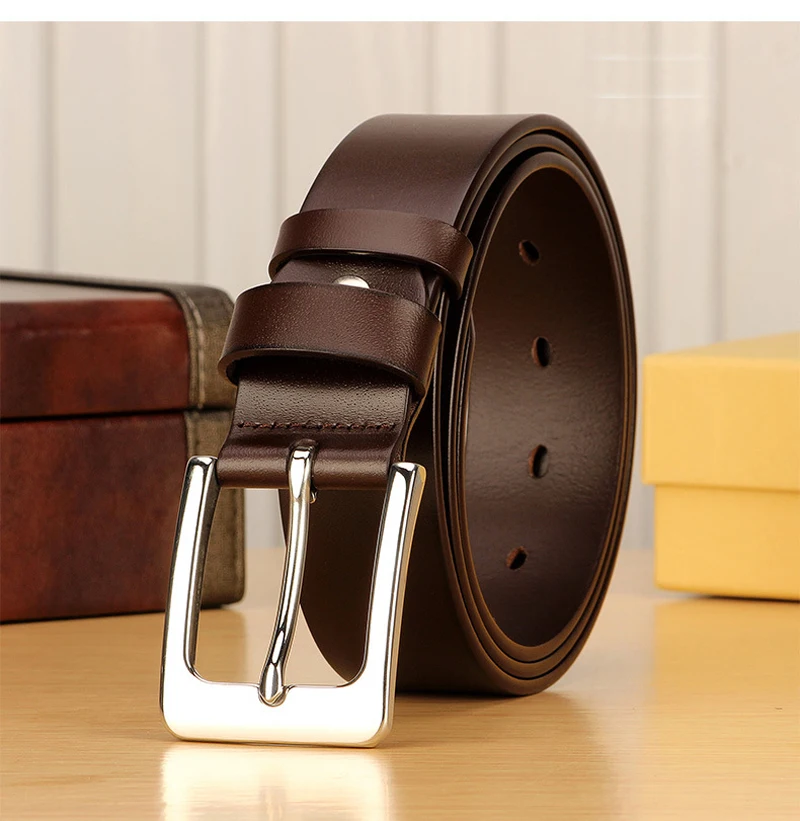 3.8cm Stainless Steel Buckle Anti Allergy Men Strap Genuine Leather Belt Casual High Quality Belt Vintage Original Cowhide