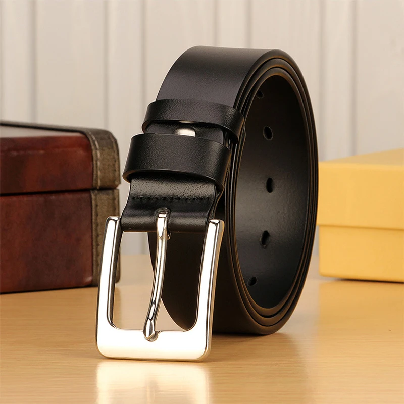 3.8cm Stainless Steel Buckle Anti Allergy Men Strap Genuine Leather Belt Casual High Quality Belt Vintage Original Cowhide