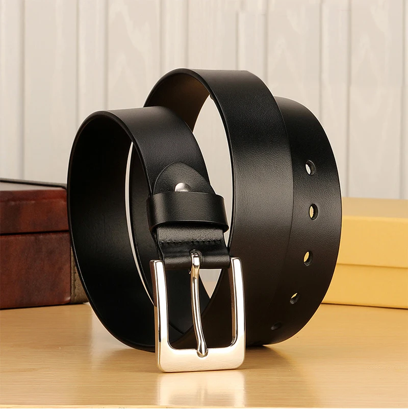 3.8cm Stainless Steel Buckle Anti Allergy Men Strap Genuine Leather Belt Casual High Quality Belt Vintage Original Cowhide