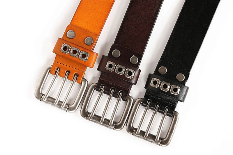 3 Needles Heavy Metal Cowboy Punk Belt Real Genuine Leather Hip Hop Belts Men Cross Square Rivet Jeans Belt Male Strap Studded