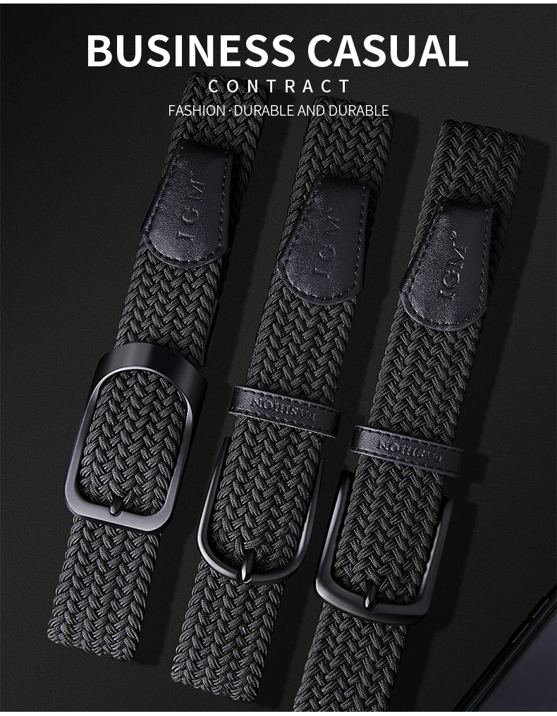 Belt Men's fashion canvas stretch belt braided non-hole design all-match young student jeans belt
