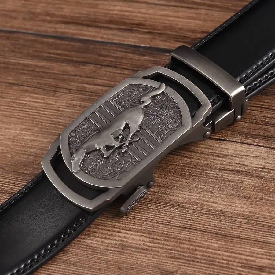 Men Leather Ratchet Belt Automatic Buckle Waistband for Male Width:3.5cm black\brown
