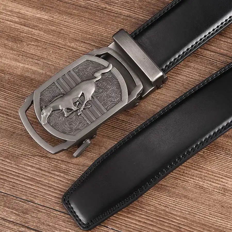Men Leather Ratchet Belt Automatic Buckle Waistband for Male Width:3.5cm black\brown