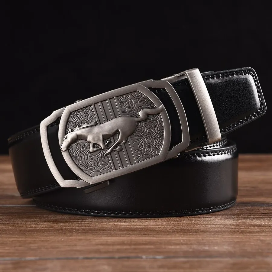 Men Leather Ratchet Belt Automatic Buckle Waistband for Male Width:3.5cm black\brown