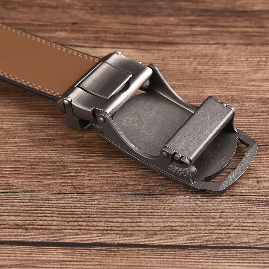Men Leather Ratchet Belt Automatic Buckle Waistband for Male Width:3.5cm black\brown