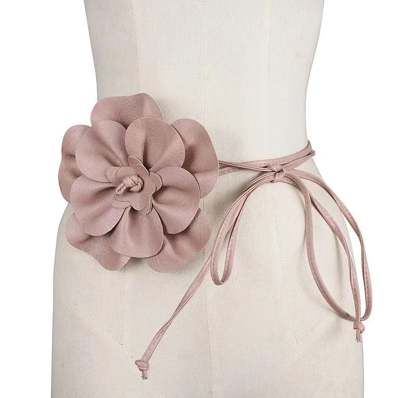 Trendy Bohemian PU Leather Waist Belt Large Flower Tie Wrap Sash with Bow for Dress Decoration Ladies Black Straps ремень