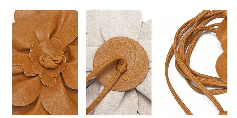 Trendy Bohemian PU Leather Waist Belt Large Flower Tie Wrap Sash with Bow for Dress Decoration Ladies Black Straps ремень