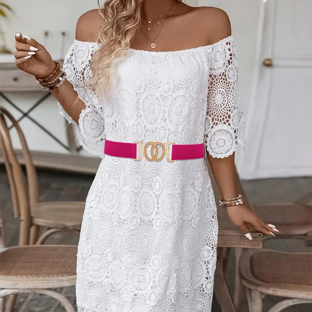 SISHION 2026 Vintage Fashion Round Buckle Elastic Waistband Corset Women Waist Belt Black Red Green YD0081