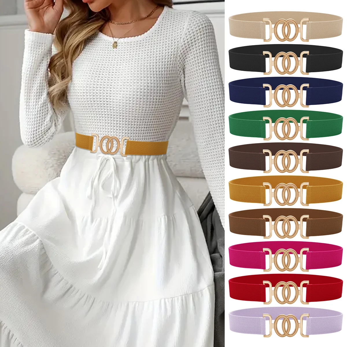 SISHION 2026 Vintage Fashion Round Buckle Elastic Waistband Corset Women Waist Belt Black Red Green YD0081