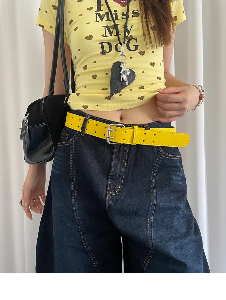 Wide Design Sense Y2K Double-Breasted Yellow Belt For Women With Skirt Jeans With Waistcoat Decoration Versatile Belt