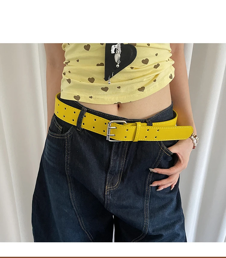 Wide Design Sense Y2K Double-Breasted Yellow Belt For Women With Skirt Jeans With Waistcoat Decoration Versatile Belt