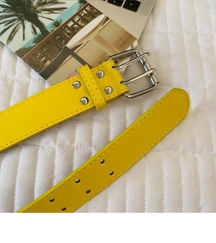 Wide Design Sense Y2K Double-Breasted Yellow Belt For Women With Skirt Jeans With Waistcoat Decoration Versatile Belt