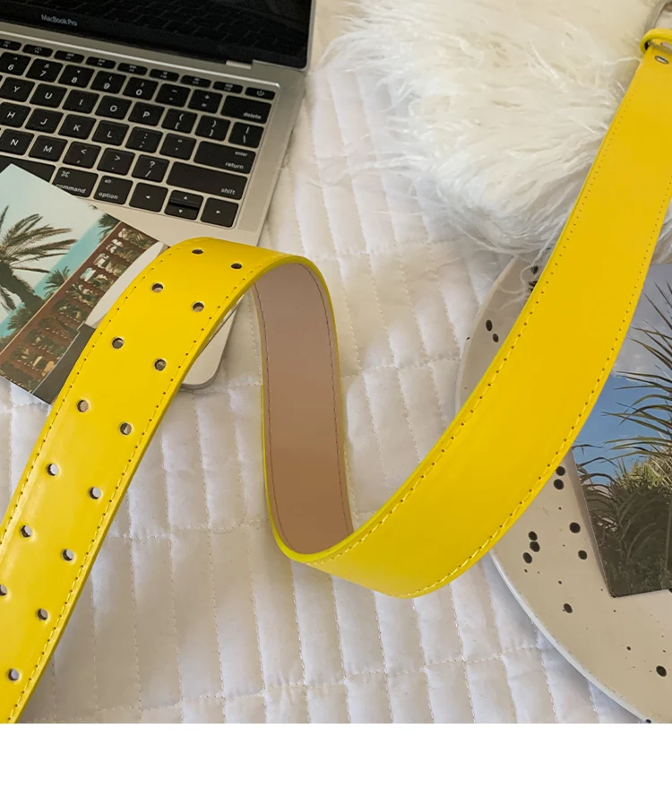 Wide Design Sense Y2K Double-Breasted Yellow Belt For Women With Skirt Jeans With Waistcoat Decoration Versatile Belt