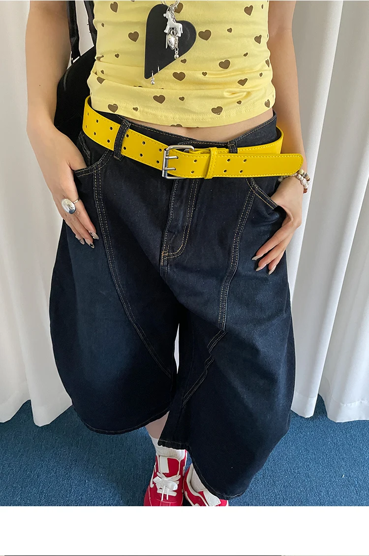 Wide Design Sense Y2K Double-Breasted Yellow Belt For Women With Skirt Jeans With Waistcoat Decoration Versatile Belt