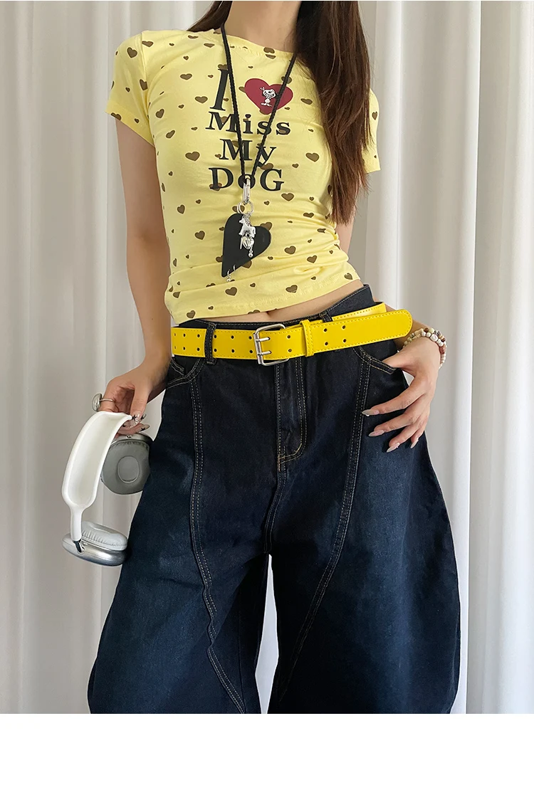 Wide Design Sense Y2K Double-Breasted Yellow Belt For Women With Skirt Jeans With Waistcoat Decoration Versatile Belt