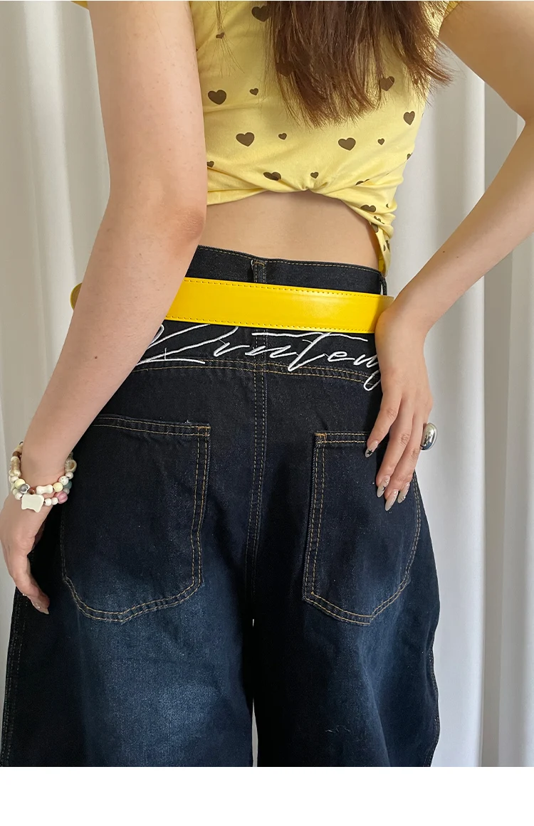 Wide Design Sense Y2K Double-Breasted Yellow Belt For Women With Skirt Jeans With Waistcoat Decoration Versatile Belt