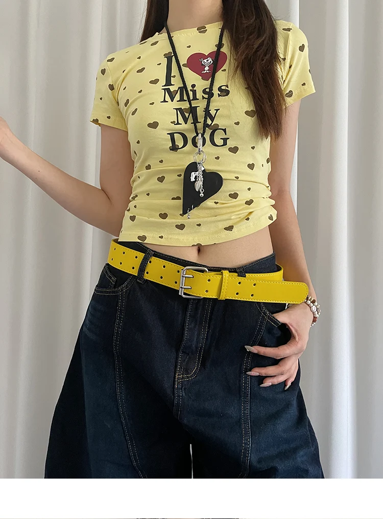 Wide Design Sense Y2K Double-Breasted Yellow Belt For Women With Skirt Jeans With Waistcoat Decoration Versatile Belt