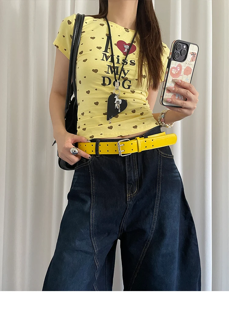 Wide Design Sense Y2K Double-Breasted Yellow Belt For Women With Skirt Jeans With Waistcoat Decoration Versatile Belt