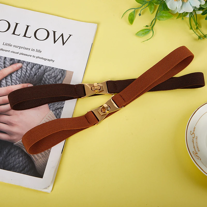Fashion Elastic All-match Belts For Women Black Color Metal Buckle Thin Belt Casual Ladies Suit Dress Sweater Coat Waistband