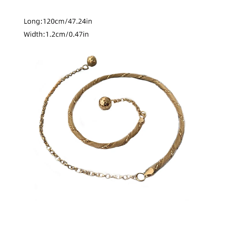 Gold Metal Thin Women Belt Elegant Shiny Tassel Long Chain Waist Belts For Ladies Fashion Dress Skirt Waistband Body Belts