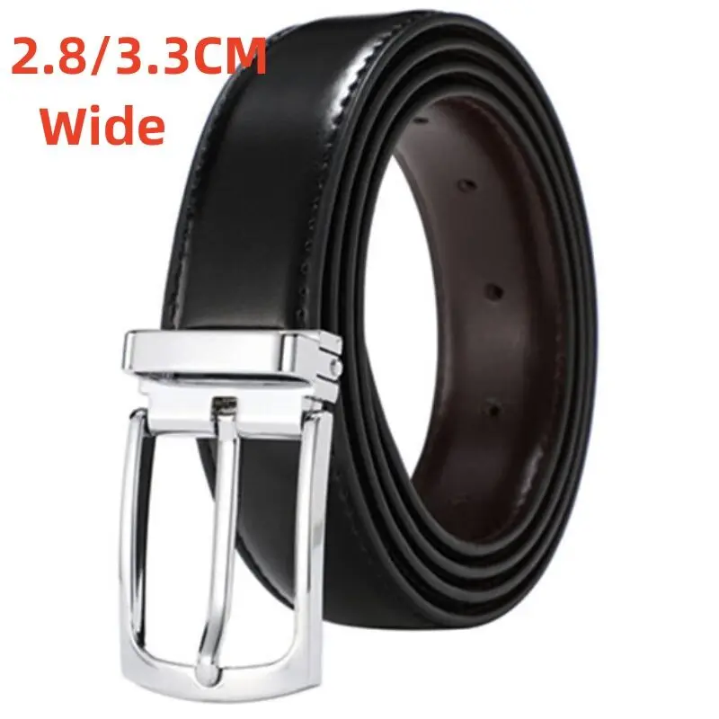 New Men's Trouser Belt Alloy Silver Metal Buckle Leather Belt Male 28mm33mm Cowhide 125cm Brown Belt Girdle