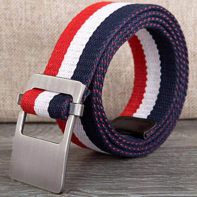 Canvas belt fashion stripe canvas Alloy buckle Men belt trend casual Men and Women sport cowboy pants belt 110-140cm