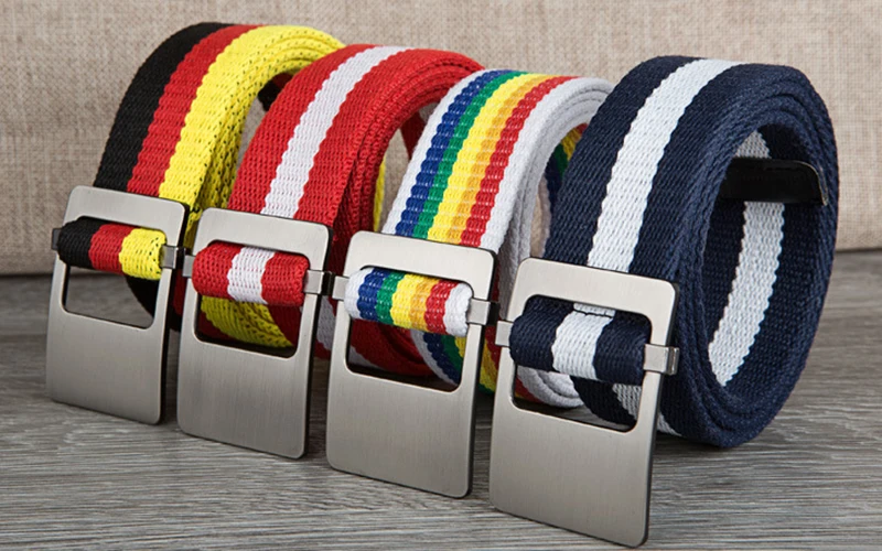 Canvas belt fashion stripe canvas Alloy buckle Men belt trend casual Men and Women sport cowboy pants belt 110-140cm