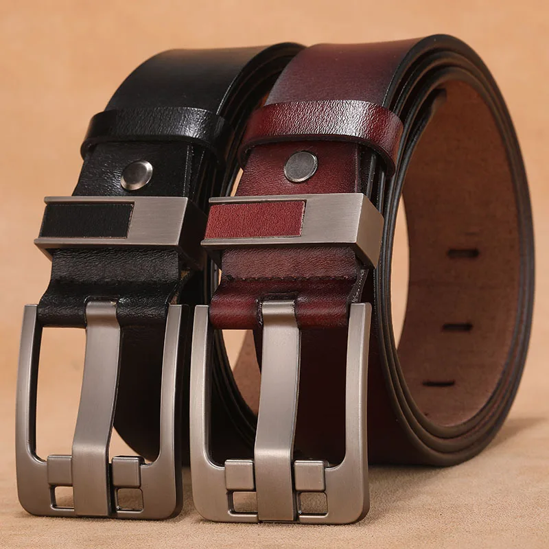 2023 Letter Pin Buckle Cow Genuine Leather Mens Belt for Men Male Vintage Jeans Cowskin Belts 100 110 120 130 140 150cm Belts