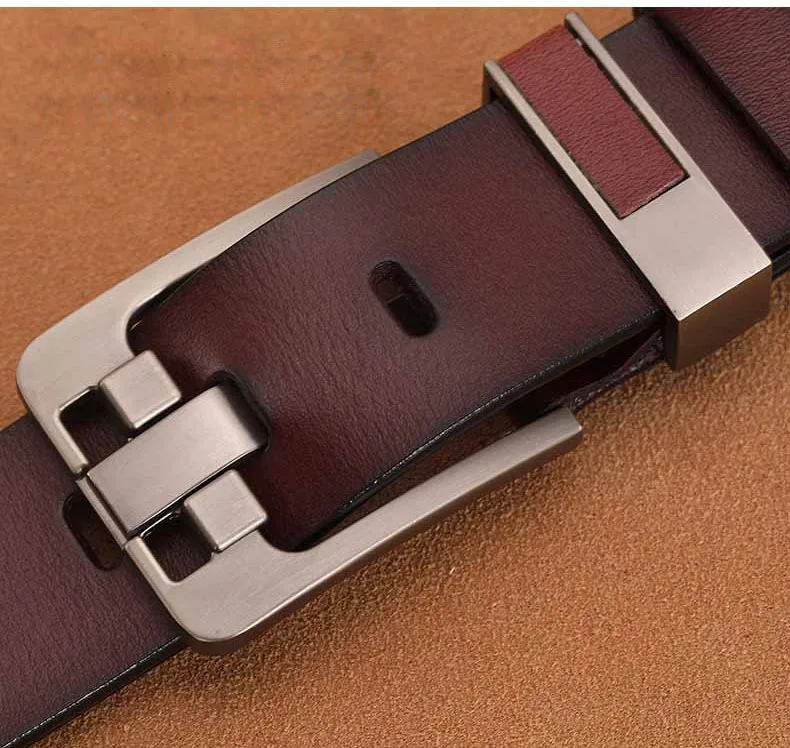 2023 Letter Pin Buckle Cow Genuine Leather Mens Belt for Men Male Vintage Jeans Cowskin Belts 100 110 120 130 140 150cm Belts