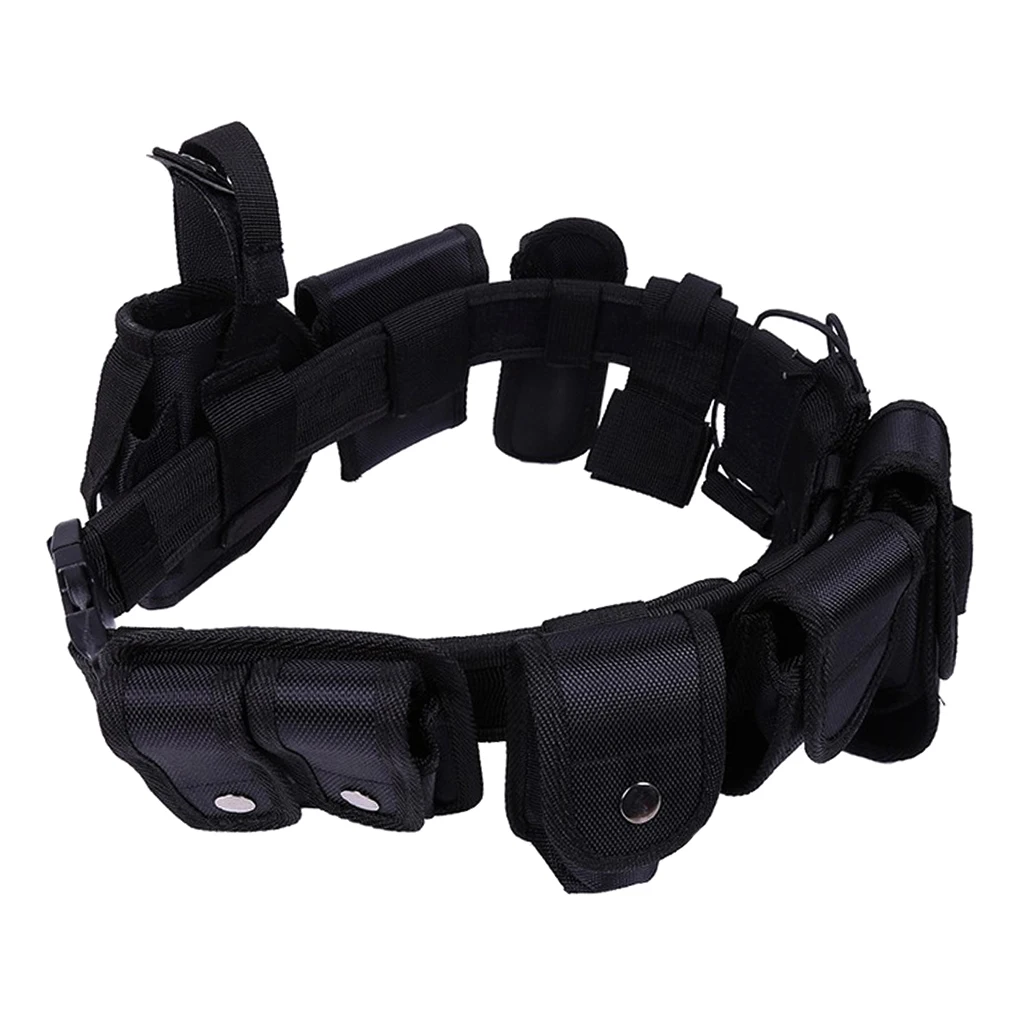 Police Guard Tactical Belt Buckles Black 9 Pouches Utility Security System
