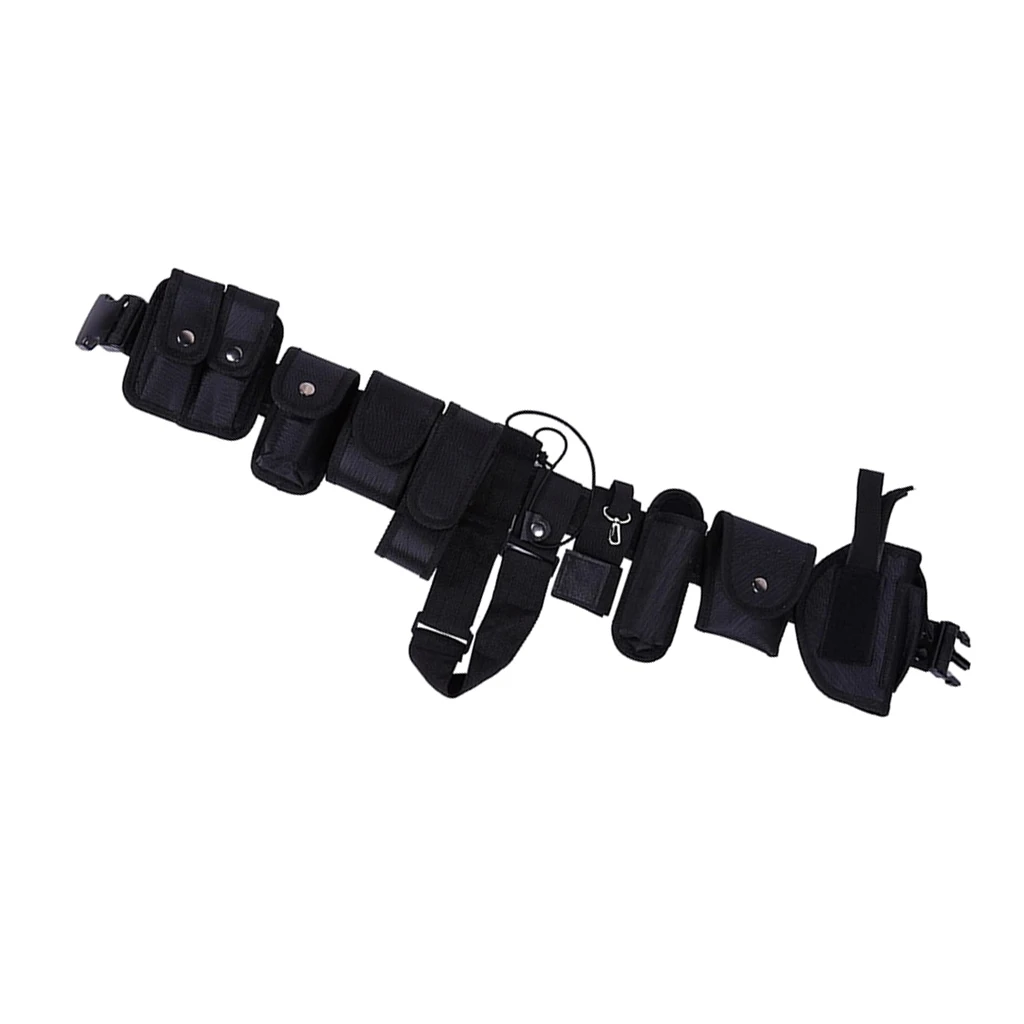Police Guard Tactical Belt Buckles Black 9 Pouches Utility Security System