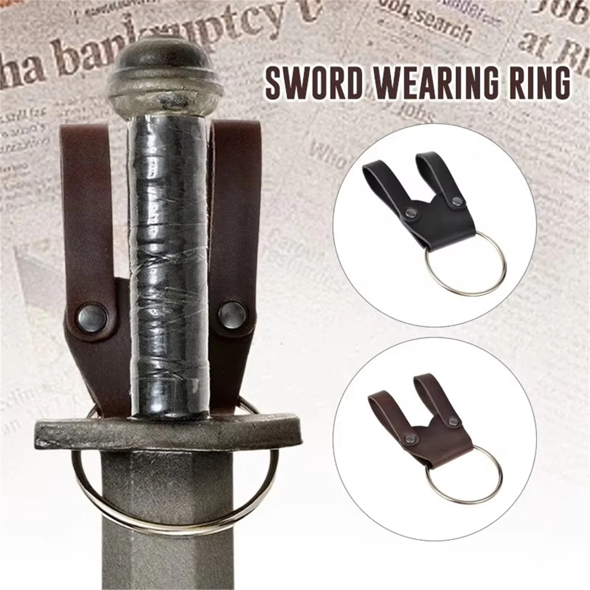 Medieval Viking Knight Pirate Leather Belt Sword Frog Metal Ring For Axe Mace Hatchet Hammer Holder Tomahawk Holster Hanger LARP