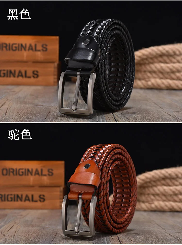 New Braided 4cm Men Belt For Woven Luxury Genuine Leather Cow Stripes Hand Knit Designer Girdle High Quality Male Belts 125CM