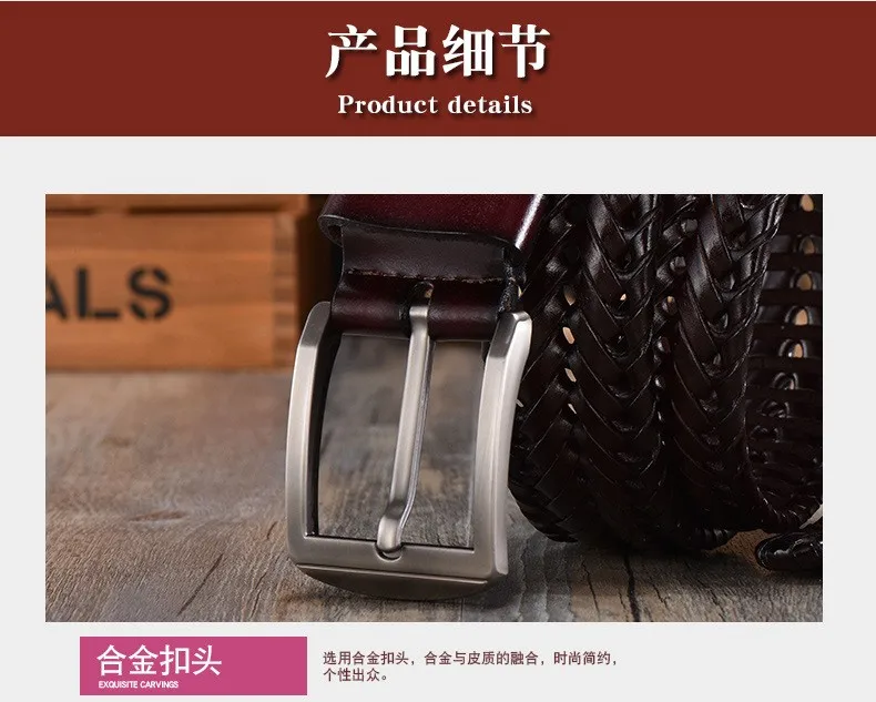 New Braided 4cm Men Belt For Woven Luxury Genuine Leather Cow Stripes Hand Knit Designer Girdle High Quality Male Belts 125CM