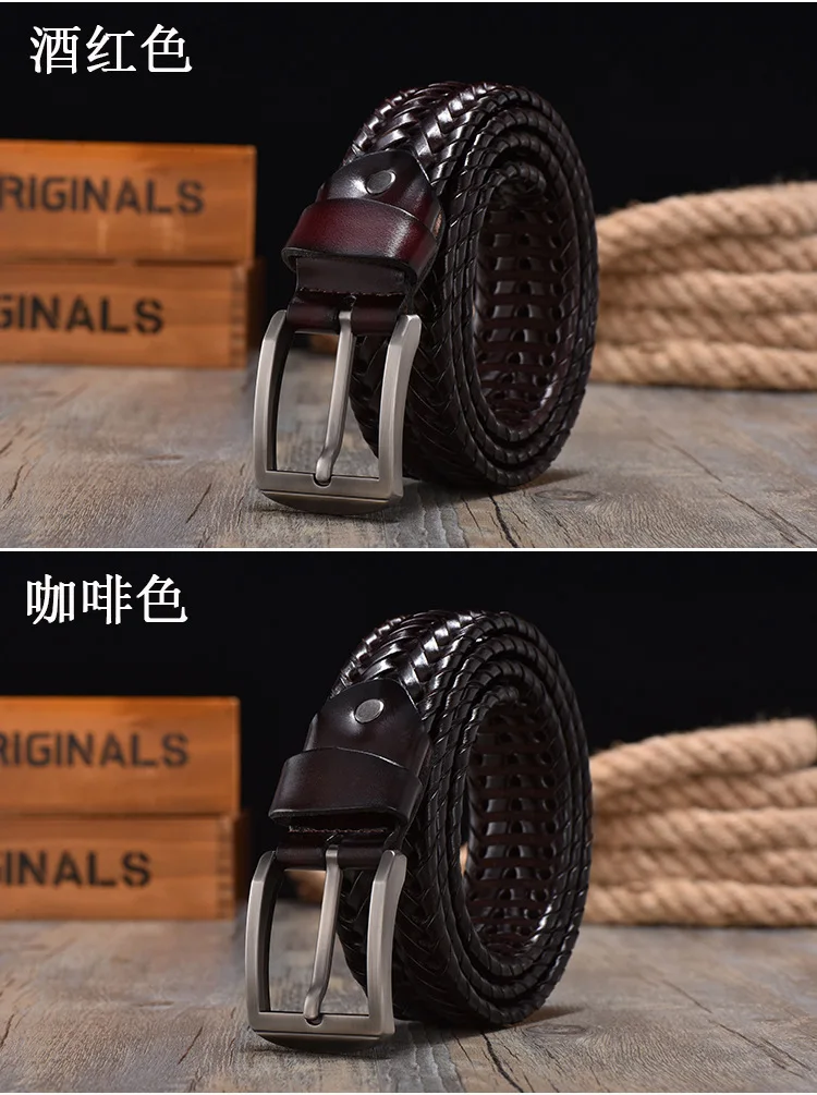 New Braided 4cm Men Belt For Woven Luxury Genuine Leather Cow Stripes Hand Knit Designer Girdle High Quality Male Belts 125CM
