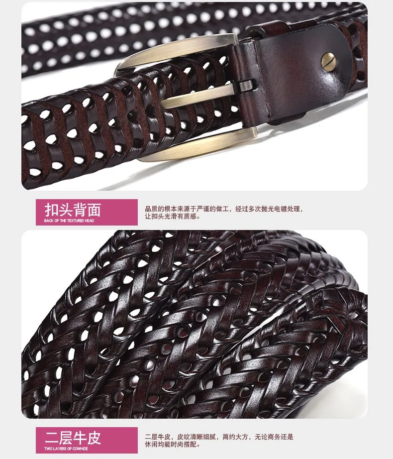 New Braided 4cm Men Belt For Woven Luxury Genuine Leather Cow Stripes Hand Knit Designer Girdle High Quality Male Belts 125CM