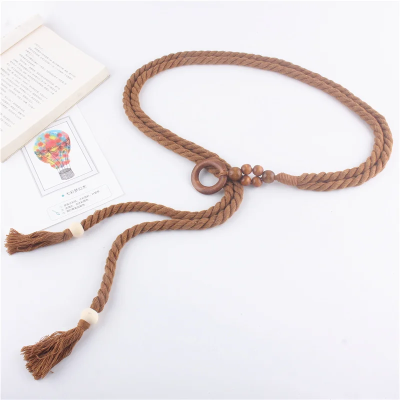 Woven Waistband Women Waist Belt Hemp Rope Vintage Round Buckle Jeans Corset Belt Hip High Dress Waistband Appreal Accessories