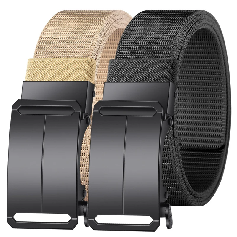 Metal Buckle Tactical Belt Men's Canvas Stretch Military Belt Casual Golf Outdoor Training Hunting Pants Automatic Waist Belt