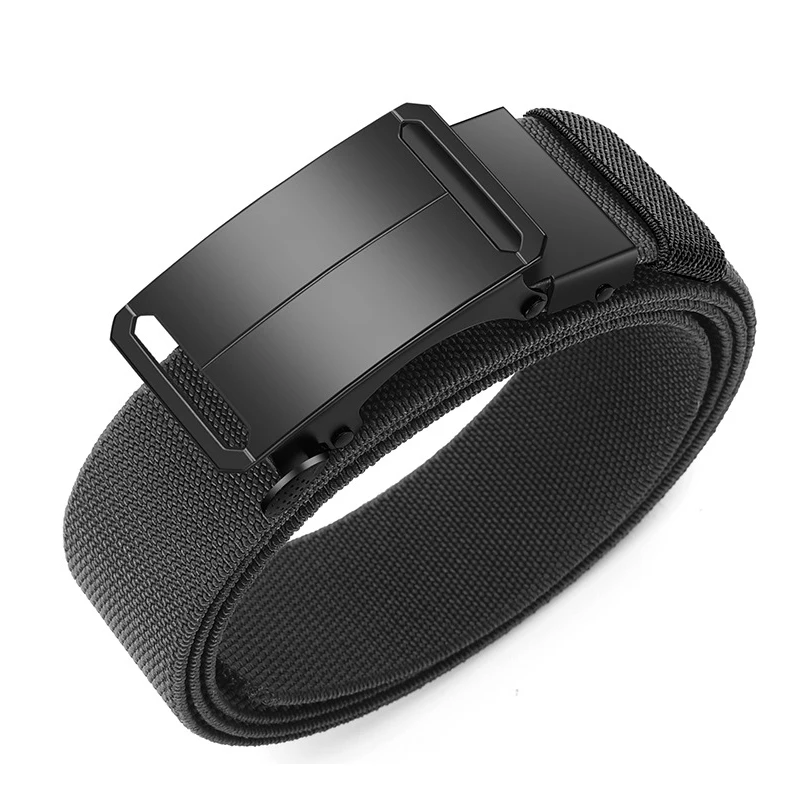 Metal Buckle Tactical Belt Men's Canvas Stretch Military Belt Casual Golf Outdoor Training Hunting Pants Automatic Waist Belt