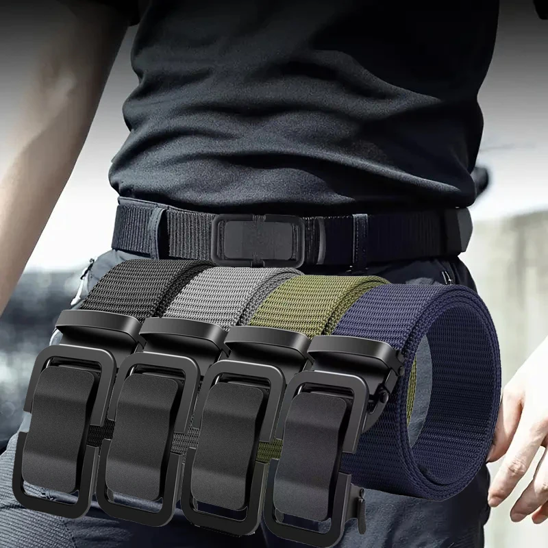 New Metal Buckle Tactical Belt Men's Nylon Braided Military Belt Canvas Casual Golf Outdoor Training Workwear Pants Waist Belt