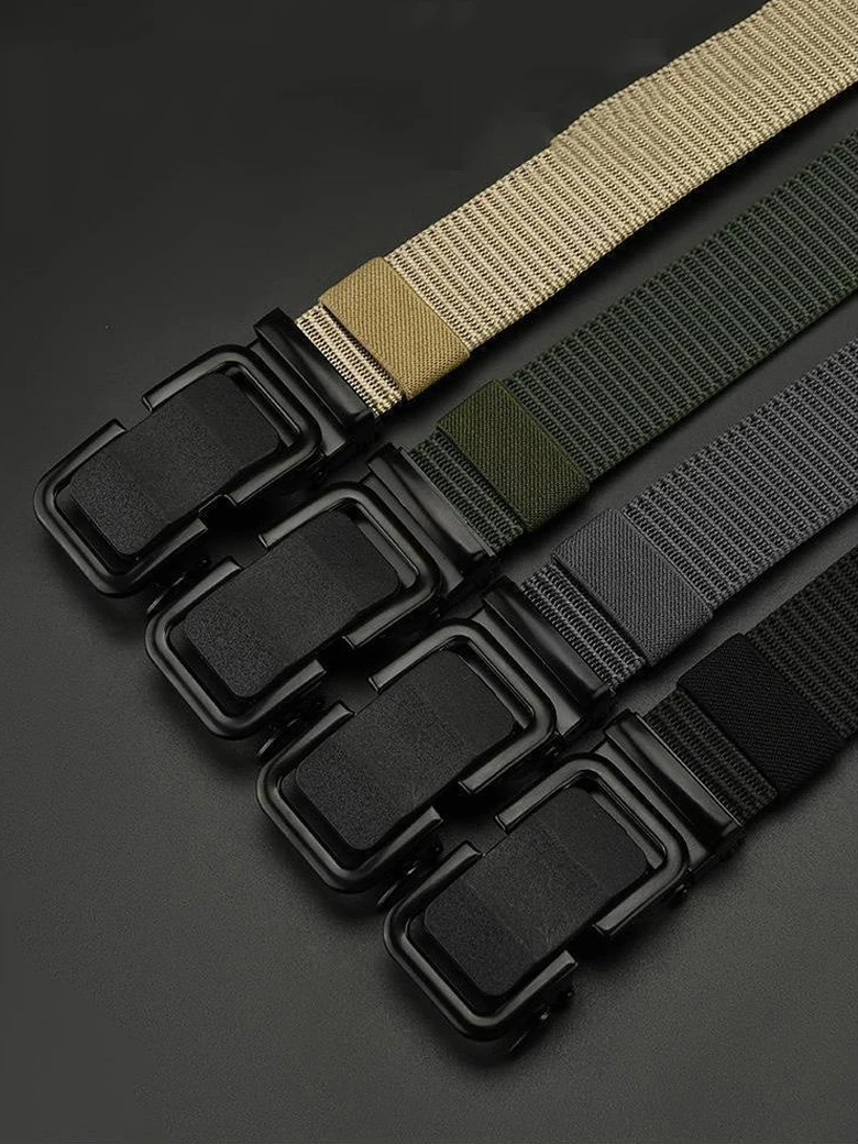 New Metal Buckle Tactical Belt Men's Nylon Braided Military Belt Canvas Casual Golf Outdoor Training Workwear Pants Waist Belt