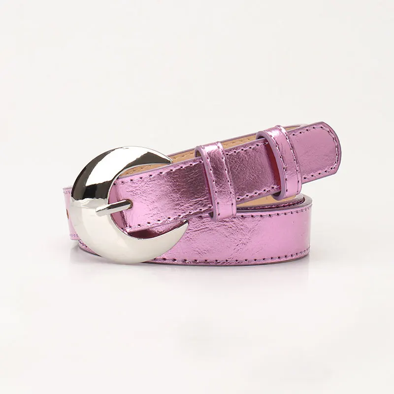 2.4cm Women's Belt Fashion Trend Personality Design Versatile Jeans Girdle Hip Hop Girl Rose Red Pu Silver Buckle Waistband
